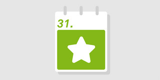 Icon eines grünen Kalenderblattes mit einem großen Stern